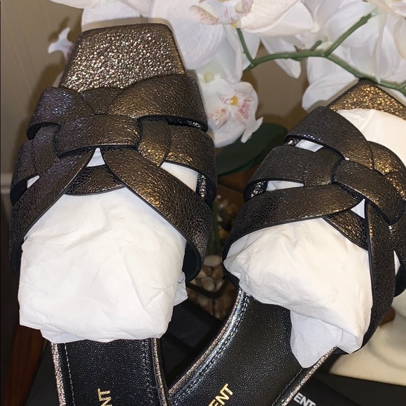 BNWB YSL Tribute Metallic Black Sandals - Picture 9 of 9